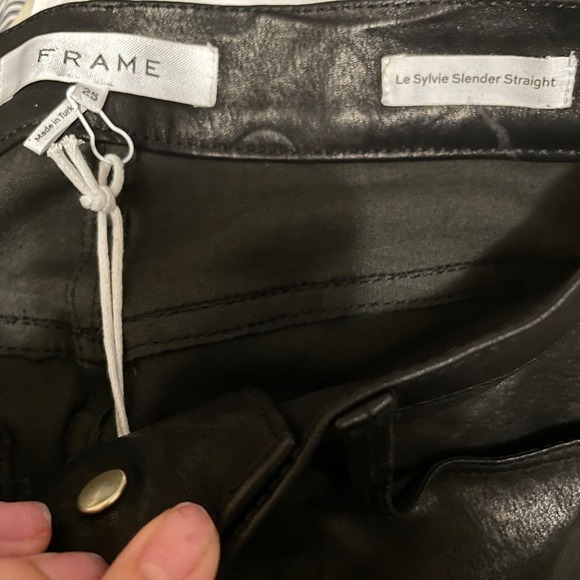 NWT FRAME Le Sylvie High Waist Slender Straight Lambskin Leather Pants Size 25 - Picture 6 of 12